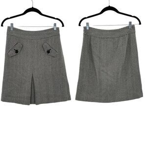 Vintage Ann Taylor Loft Wool Herringbone Aline Mini Skirt 0 Black White Academia